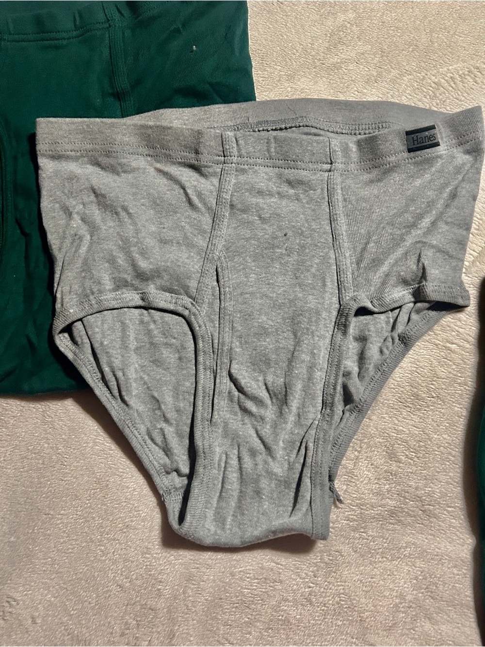 Hanes Briefs 3 Pack - Green & Gray Comfortable Cotton Briefs - Picture 3 of 6